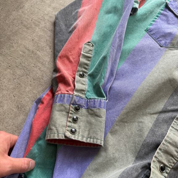 Vintage 90's Wrangler Striped Brushpopper Western Snap Long Sleeve Shirt Sx XL - Picture 5 of 7